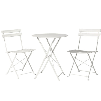 Gardeon 3PC Outdoor Bistro Set Steel Table and Chairs Patio Furniture White.