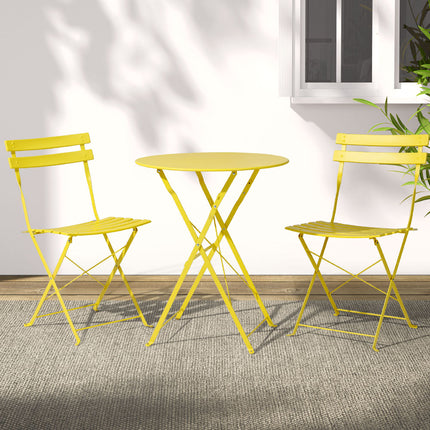 Gardeon 3PC Outdoor Bistro Set Steel Table and Chairs Patio Furniture Yellow.