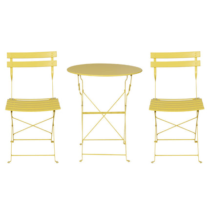Gardeon 3PC Outdoor Bistro Set Steel Table and Chairs Patio Furniture Yellow.