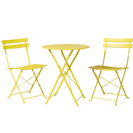 Gardeon 3PC Outdoor Bistro Set Steel Table and Chairs Patio Furniture Yellow.
