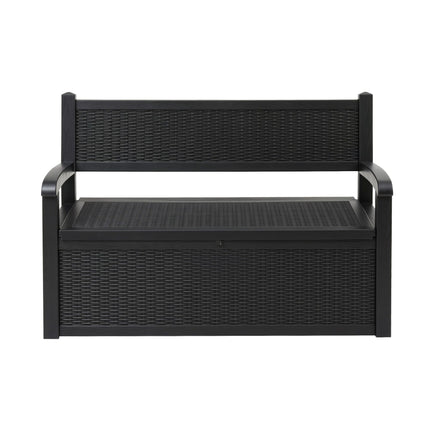 Gardeon Outdoor Storage Box Bench 254L Resin Armset Backrest Lockable Black