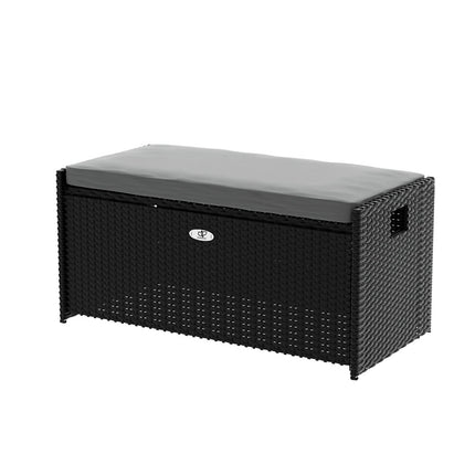 Gardeon Outdoor Storage Bench Box Wicker Garden Sheds Tools Cushion Patio Furniture Black.
