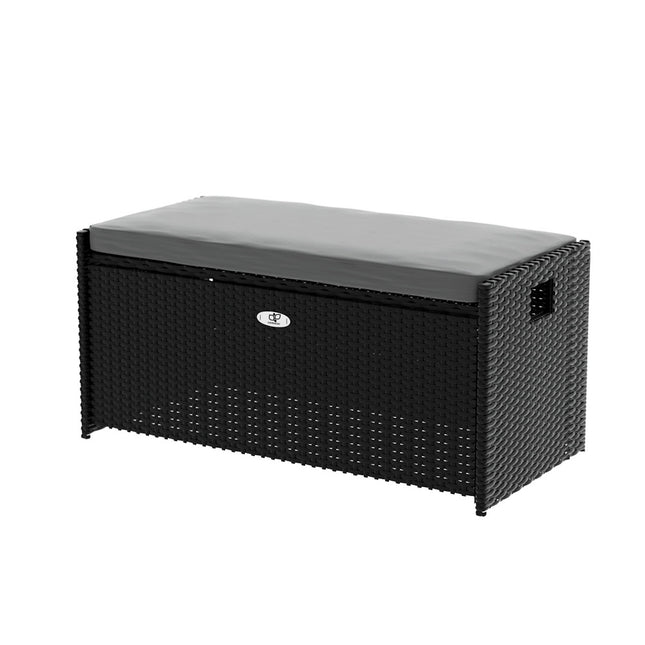 Gardeon Outdoor Storage Bench Box Wicker Garden Sheds Tools Cushion Patio Furniture Black.