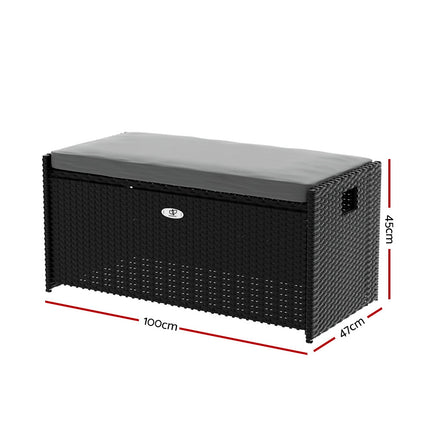 Gardeon Outdoor Storage Bench Box Wicker Garden Sheds Tools Cushion Patio Furniture Black.