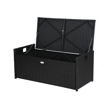 Gardeon Outdoor Storage Bench Box Wicker Garden Sheds Tools Cushion Patio Furniture Black.