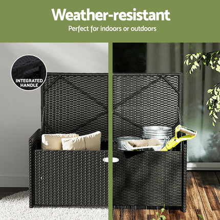 Gardeon Outdoor Storage Bench Box Wicker Garden Sheds Tools Cushion Patio Furniture Black.