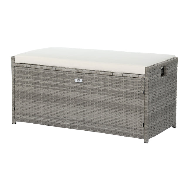 Gardeon Outdoor Storage Bench Box Wicker Garden Sheds Tools Cushion Patio Furniture Grey.