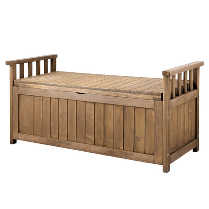 Gardeon Outdoor Storage Bench Box Wooden Garden Toy Tool Sheds Patio Furniture Brown.