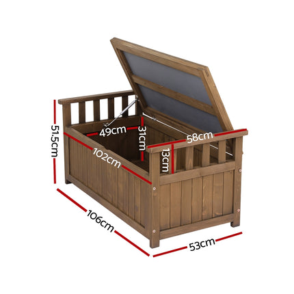 Gardeon Outdoor Storage Bench Box Wooden Garden Toy Tool Sheds Patio Furniture Brown.