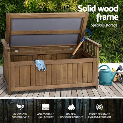 Gardeon Outdoor Storage Bench Box Wooden Garden Toy Tool Sheds Patio Furniture Brown.