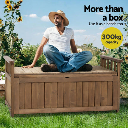 Gardeon Outdoor Storage Bench Box Wooden Garden Toy Tool Sheds Patio Furniture Brown.