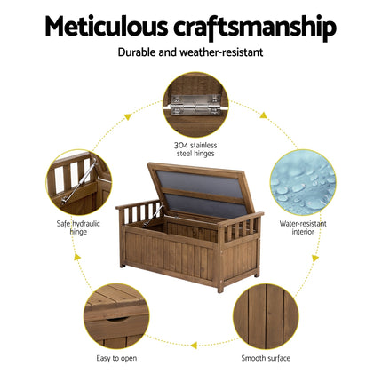 Gardeon Outdoor Storage Bench Box Wooden Garden Toy Tool Sheds Patio Furniture Brown.