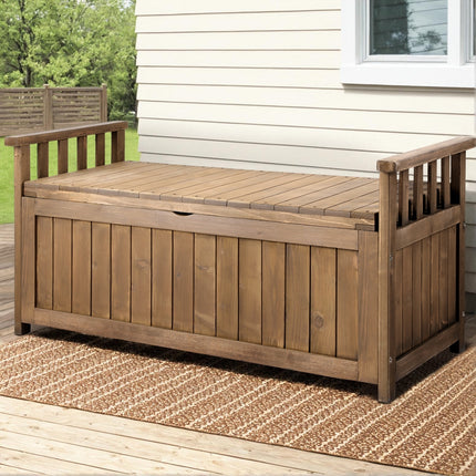 Gardeon Outdoor Storage Bench Box Wooden Garden Toy Tool Sheds Patio Furniture Brown.