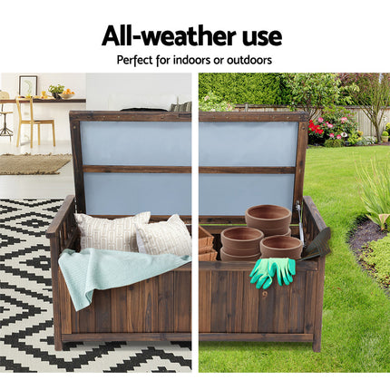 Gardeon Outdoor Storage Bench Box Wooden Garden Toy Tool Shed Patio Furniture Charcoal.