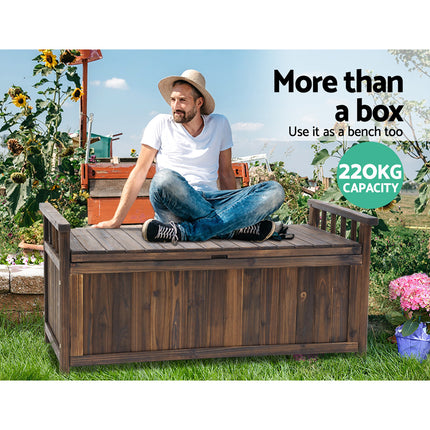Gardeon Outdoor Storage Bench Box Wooden Garden Toy Tool Shed Patio Furniture Charcoal.