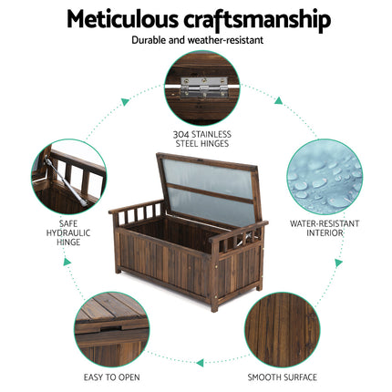 Gardeon Outdoor Storage Bench Box Wooden Garden Toy Tool Shed Patio Furniture Charcoal.