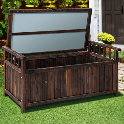Gardeon Outdoor Storage Bench Box Wooden Garden Toy Tool Shed Patio Furniture Charcoal.