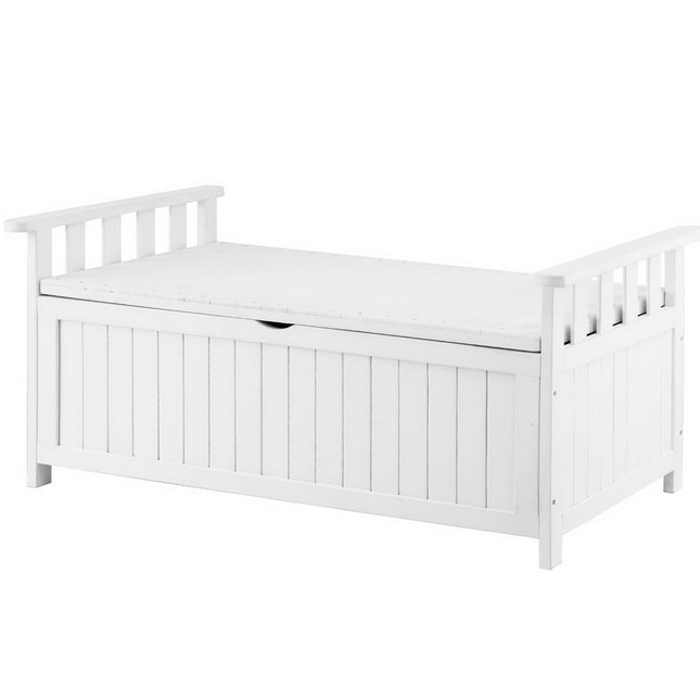 Gardeon Outdoor Storage Bench Box Wooden Garden Toy Tool Patio Furniture White.