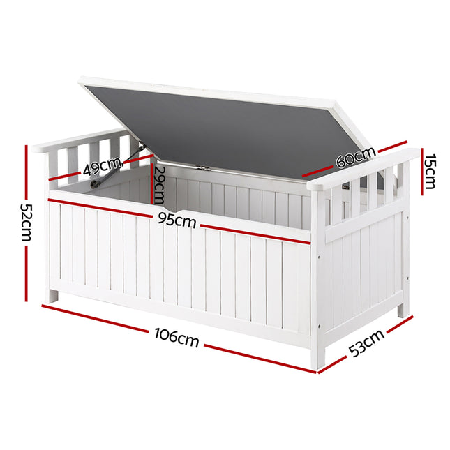Gardeon Outdoor Storage Bench Box Wooden Garden Toy Tool Patio Furniture White.
