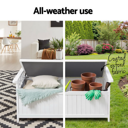Gardeon Outdoor Storage Bench Box Wooden Garden Toy Tool Patio Furniture White.