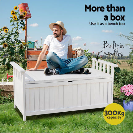 Gardeon Outdoor Storage Bench Box Wooden Garden Toy Tool Patio Furniture White.