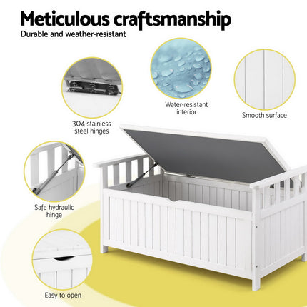 Gardeon Outdoor Storage Bench Box Wooden Garden Toy Tool Patio Furniture White.