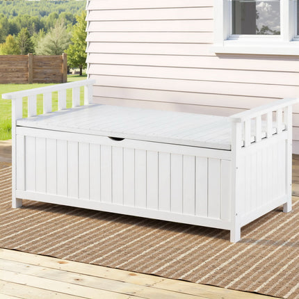Gardeon Outdoor Storage Bench Box Wooden Garden Toy Tool Patio Furniture White.