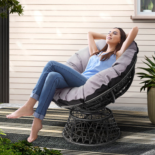 Gardeon Outdoor Chairs Outdoor Furniture Papasan Chair Wicker Patio Garden Black.