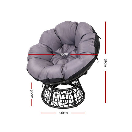 Gardeon Outdoor Lounge Setting Papasan Chair Wicker Table Garden Furniture Black.