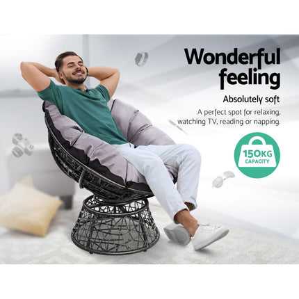 Gardeon Outdoor Lounge Setting Papasan Chair Wicker Table Garden Furniture Black.