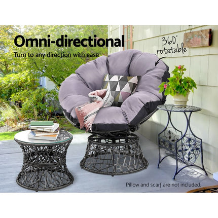Gardeon Outdoor Lounge Setting Papasan Chair Wicker Table Garden Furniture Black.