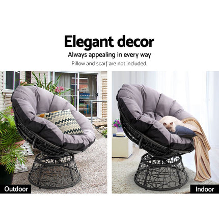 Gardeon Outdoor Lounge Setting Papasan Chair Wicker Table Garden Furniture Black.