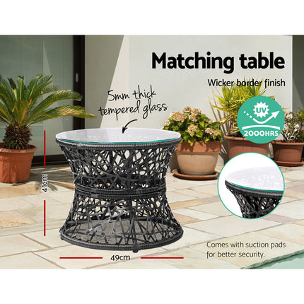 Gardeon Outdoor Lounge Setting Papasan Chair Wicker Table Garden Furniture Black.