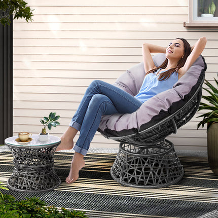 Gardeon Outdoor Lounge Setting Papasan Chair Wicker Table Garden Furniture Grey.
