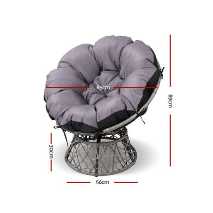 Gardeon Outdoor Lounge Setting Papasan Chair Wicker Table Garden Furniture Grey.