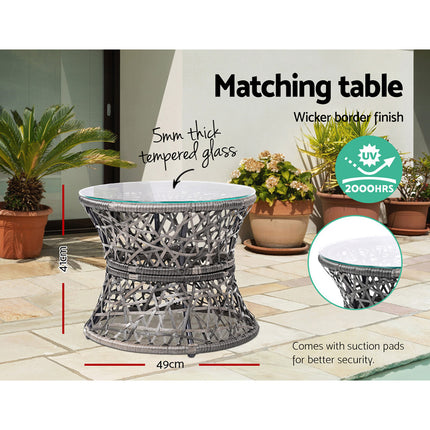 Gardeon Outdoor Lounge Setting Papasan Chair Wicker Table Garden Furniture Grey.