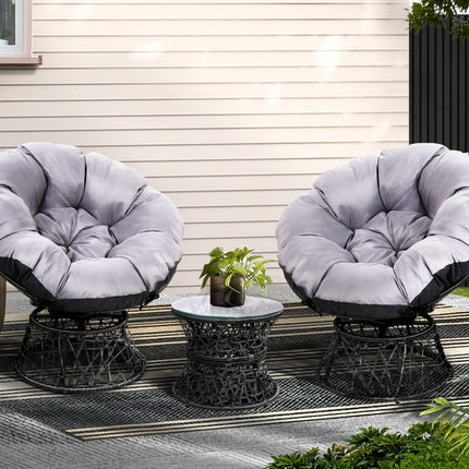 Gardeon Outdoor Lounge Setting Furniture Wicker Papasan Chairs Table Patio Black.