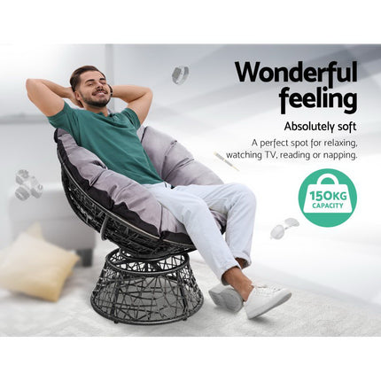 Gardeon Outdoor Lounge Setting Furniture Wicker Papasan Chairs Table Patio Black.
