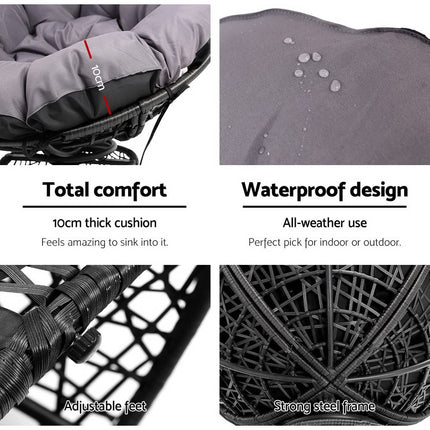 Gardeon Outdoor Lounge Setting Furniture Wicker Papasan Chairs Table Patio Black.