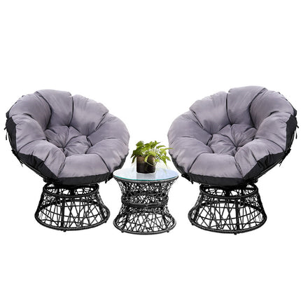 Gardeon Outdoor Lounge Setting Furniture Wicker Papasan Chairs Table Patio Black.