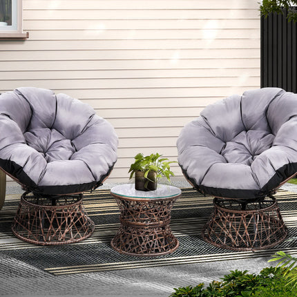 Gardeon Outdoor Lounge Setting Furniture Wicker Papasan Chairs Table Patio Brown.