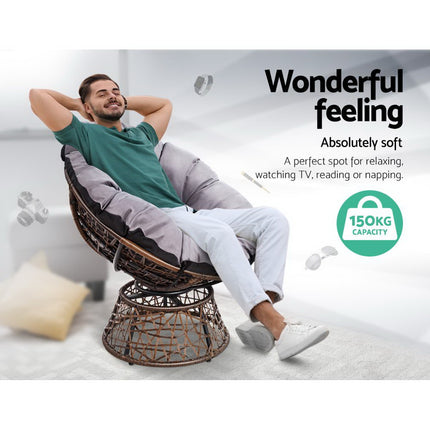 Gardeon Outdoor Lounge Setting Furniture Wicker Papasan Chairs Table Patio Brown.