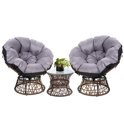 Gardeon Outdoor Lounge Setting Furniture Wicker Papasan Chairs Table Patio Brown.