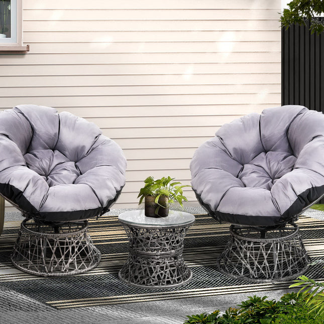Gardeon Outdoor Lounge Setting Furniture Wicker Papasan Chairs Table Patio Grey.