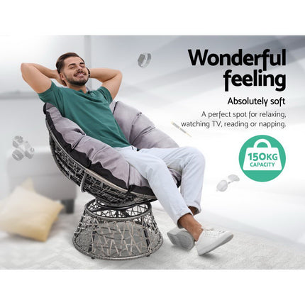 Gardeon Outdoor Lounge Setting Furniture Wicker Papasan Chairs Table Patio Grey.