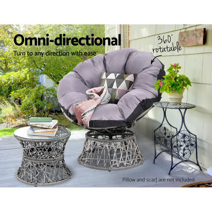Gardeon Outdoor Lounge Setting Furniture Wicker Papasan Chairs Table Patio Grey.