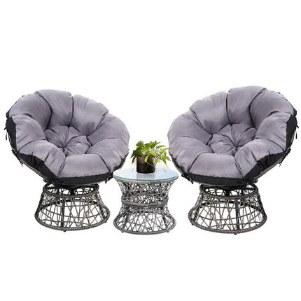 Gardeon Outdoor Lounge Setting Furniture Wicker Papasan Chairs Table Patio Grey.