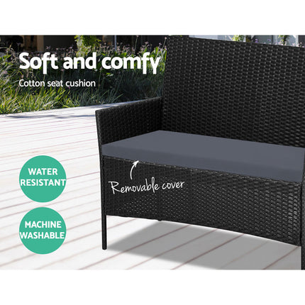 Gardeon 4 Seater Outdoor Sofa Set Wicker Setting Table Chair Furniture Black.