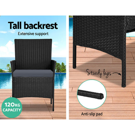Gardeon 4 Seater Outdoor Sofa Set Wicker Setting Table Chair Furniture Black.