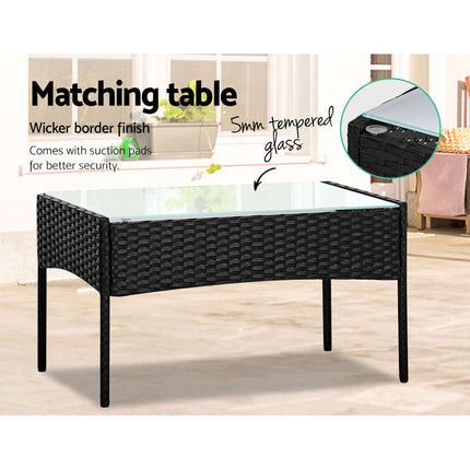 Gardeon 4 Seater Outdoor Sofa Set Wicker Setting Table Chair Furniture Black.